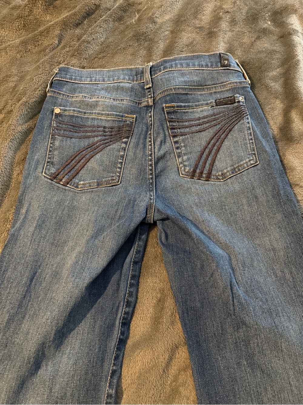 7 For All Mankind Medium Blue Bootcut Jeans with Curved Pocket Stitching